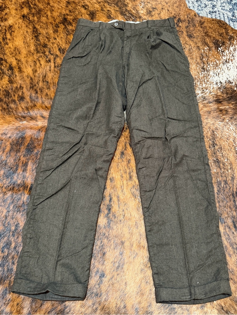 Executive Collection 100% Worsted Wool Pleated Brown Dress Pants Cuffed Men’s 36